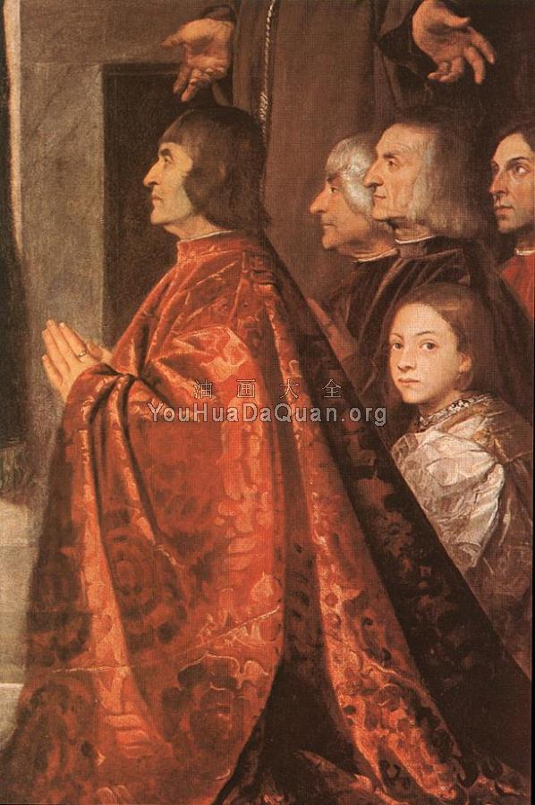 Madonna with Saints and Members of the Pesaro Family detail - 提香
